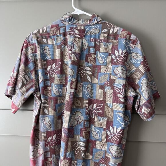 Vintage Reyn Spooner Shirt Mens Medium Hawaiian Leaf Print Aloha 90s Geometric - Picture 6 of 11